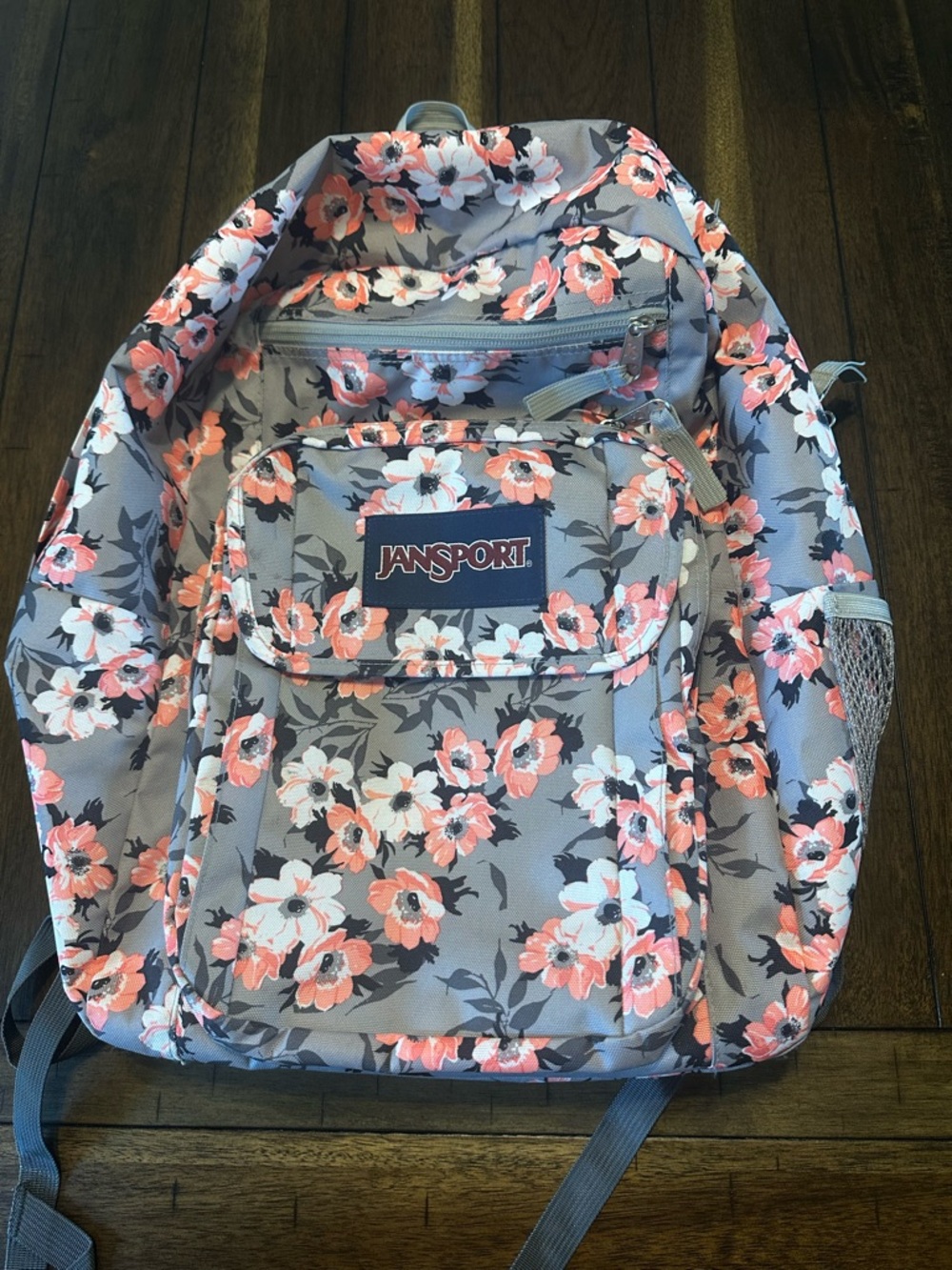 JanSport Floral Backpack in Gray and Pink